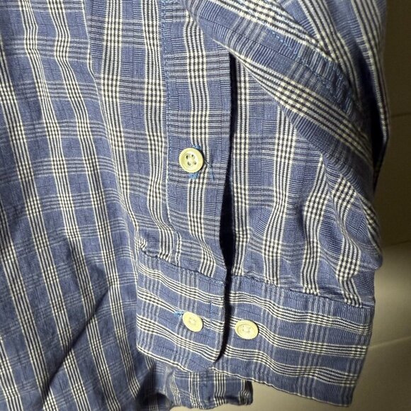 Bill Blass Button Down White Collared Dress Shirt, Blue White Plaid, 16.5x32-33 - Picture 6 of 6